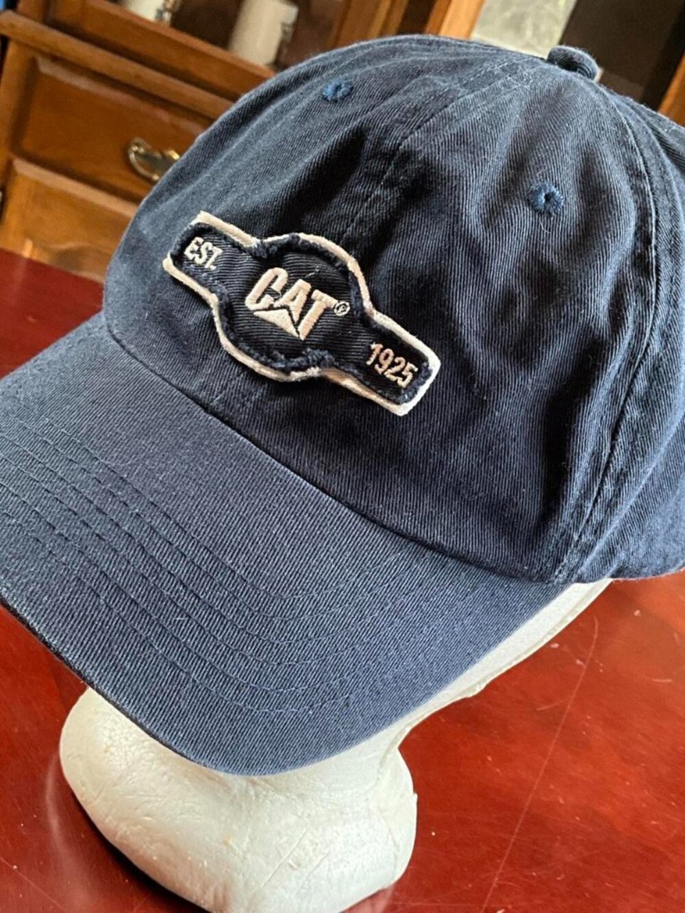 VTG Mens CAT Caterpillar Navy Minimalist Logo Strapback Adjustable Hat
